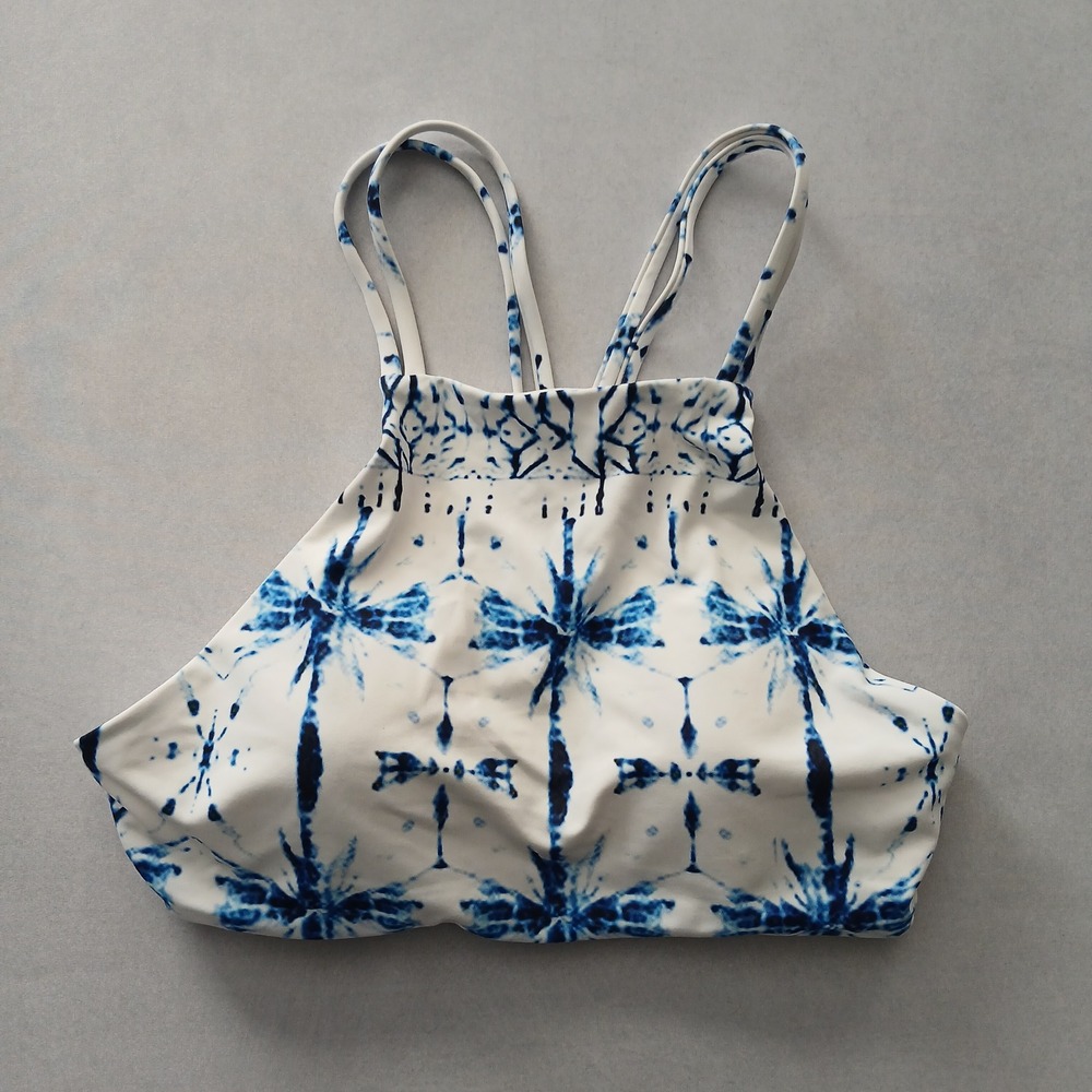 White Boho Y2K VTG Swim Tropical Resort Beach Tie Dye Vacation Bikini‎ Top Large
